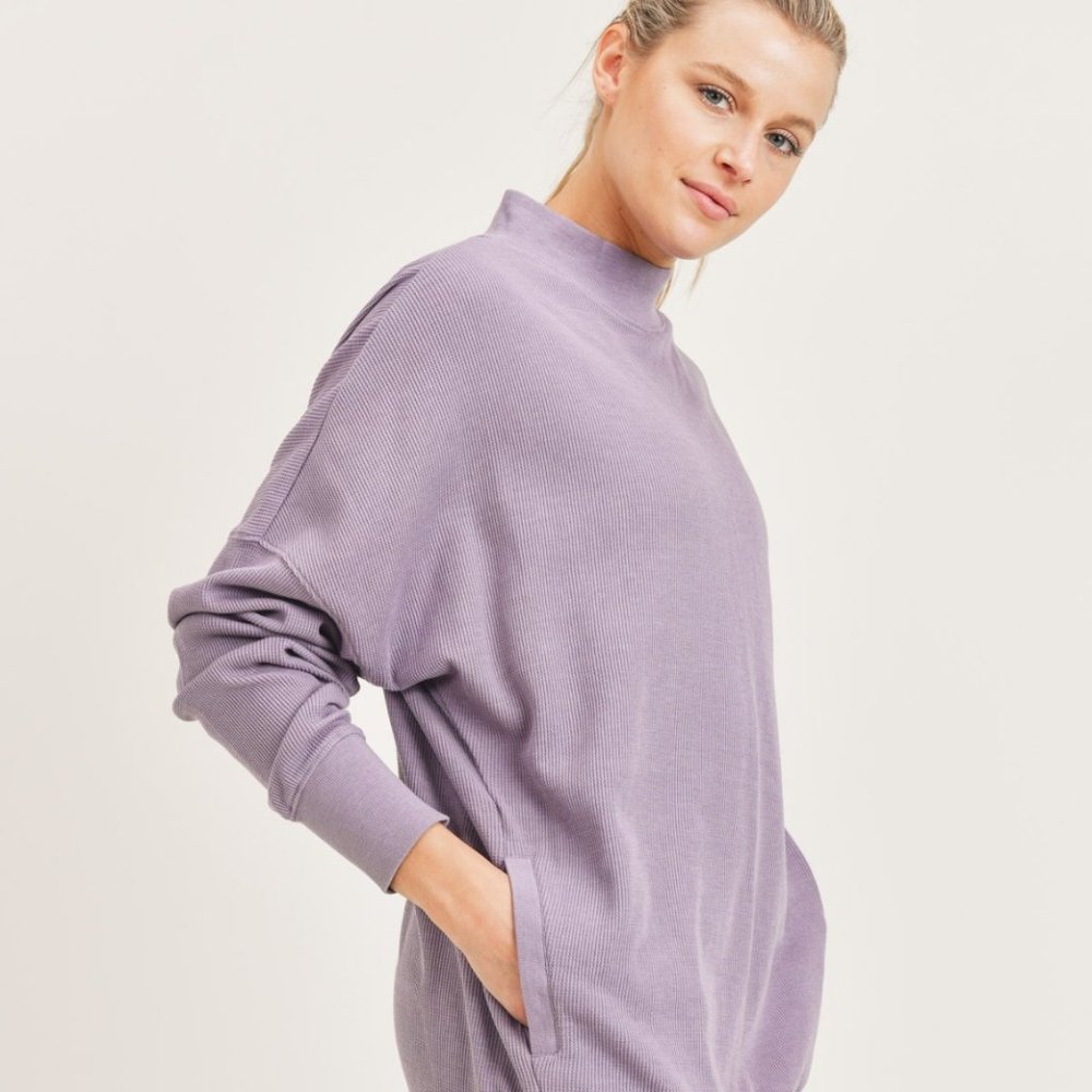 Raglan Sleeve Waffle Lavender Lounge Pullover